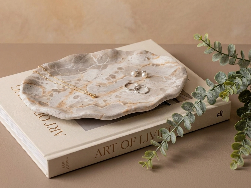 Plateau Oval Ondulé Marbre Marron