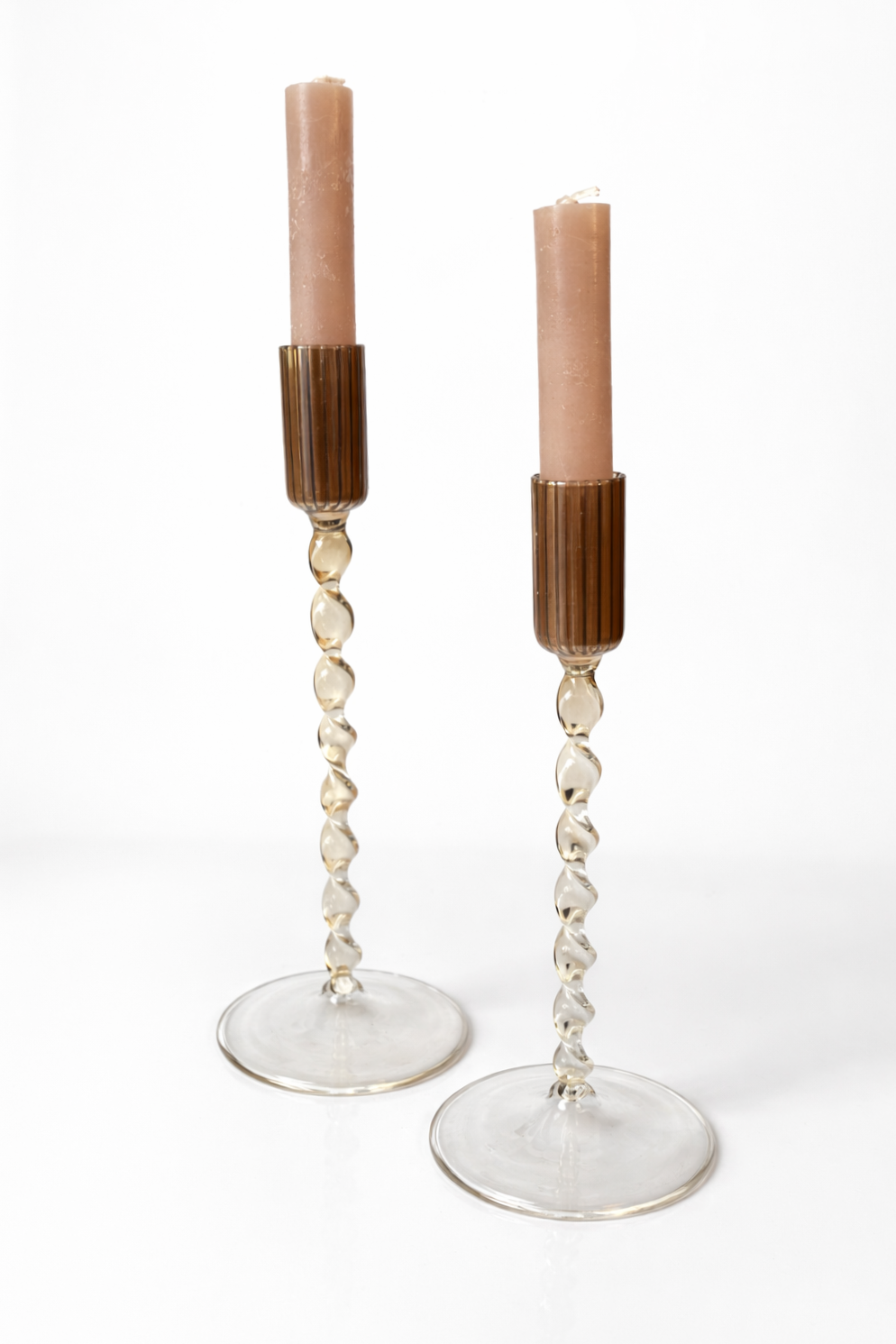 Bougeoir Jules en Verre Brun Beige