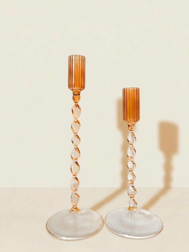 Bougeoir Jules en Verre Brun Beige